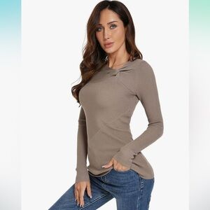 AmélieBoutik Women Asymmetric Twist Knot Neckline Ribbed Sweater Large NWOT